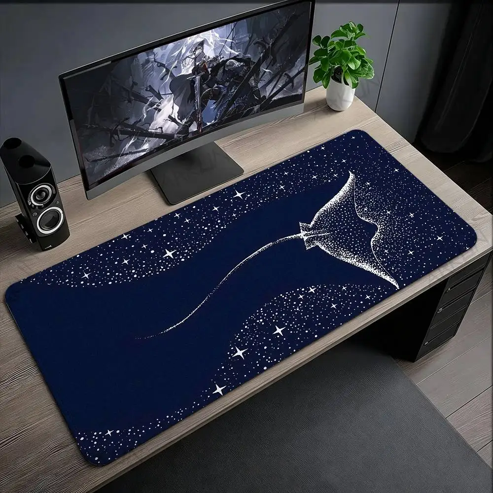 Starry Ocean Whale Mouse Pad, Deep Blue Space Sea Galaxy Orca Desk Mat Aesthetic Cosmic Underwater World Non‑Slip Office Desktop