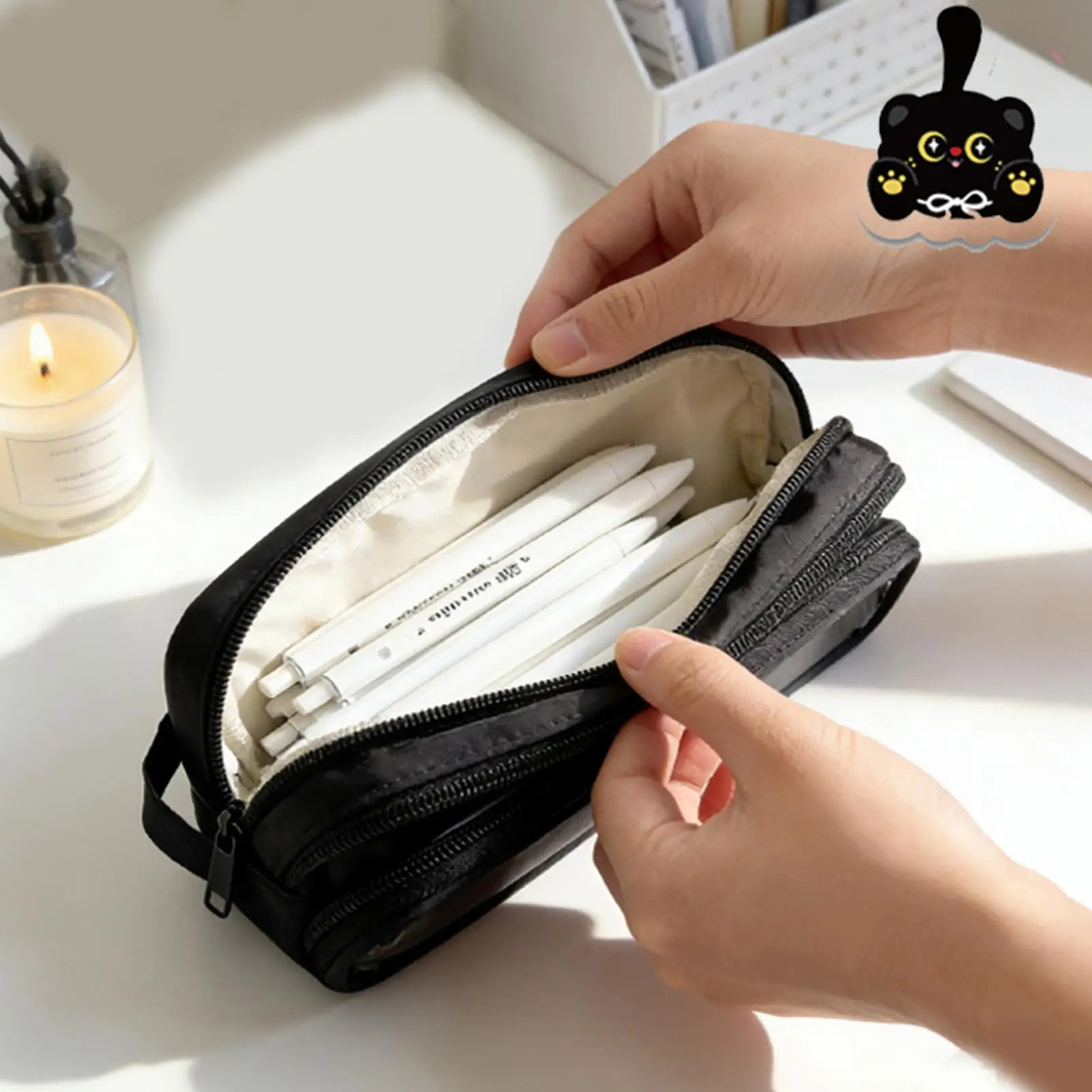 black-cat-stationery-set-cute-pen-organizer-pen-holder-pouch-for-students-writers-animal-lovers-kids-teens-adults-collectors