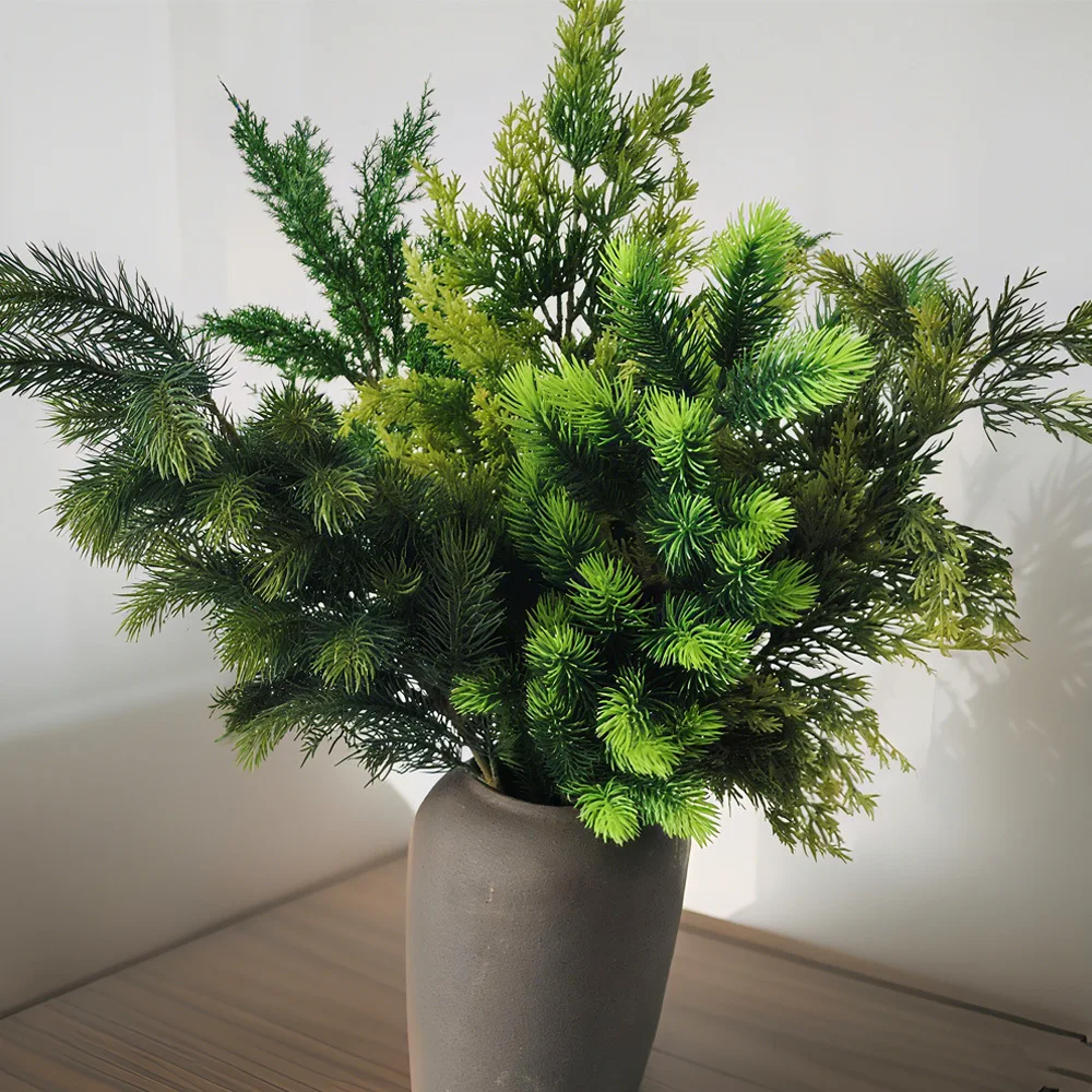 65 سم فرع شجرة إبرة الصنوبر الاصطناعي عيد الميلاد فرع الأرز وهمية الشتاء الأخضر الجذعية شجرة عيد الميلاد إكليل الديكور