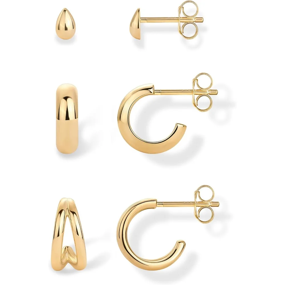 

Hypoallergenic Gold Plated Sterling Silver Small Hoop Earrings Set with Cubic Zirconia Rope Teardrop Huggie Styles