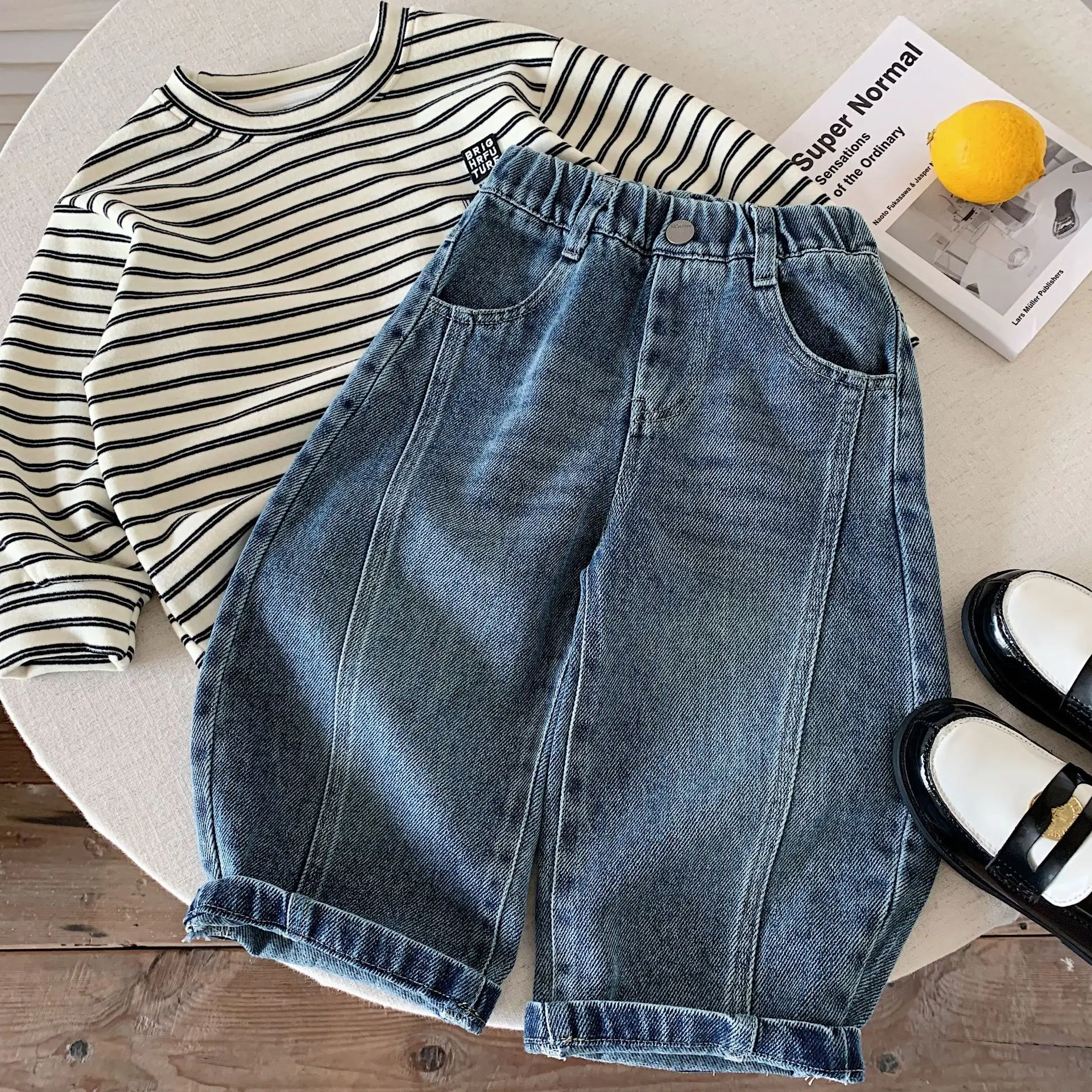 Childrens Jeans 2026 Autumn and Winter New Korean Version Boys Casual Loose Curved Knife Baby Pants