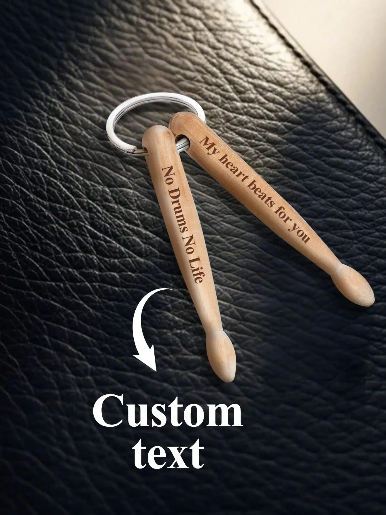 Custom Wooden Drumstick Keychain Personalized Engraved Keyring Gift for Drummers Couples Friends Birthday Anniversary Valentine