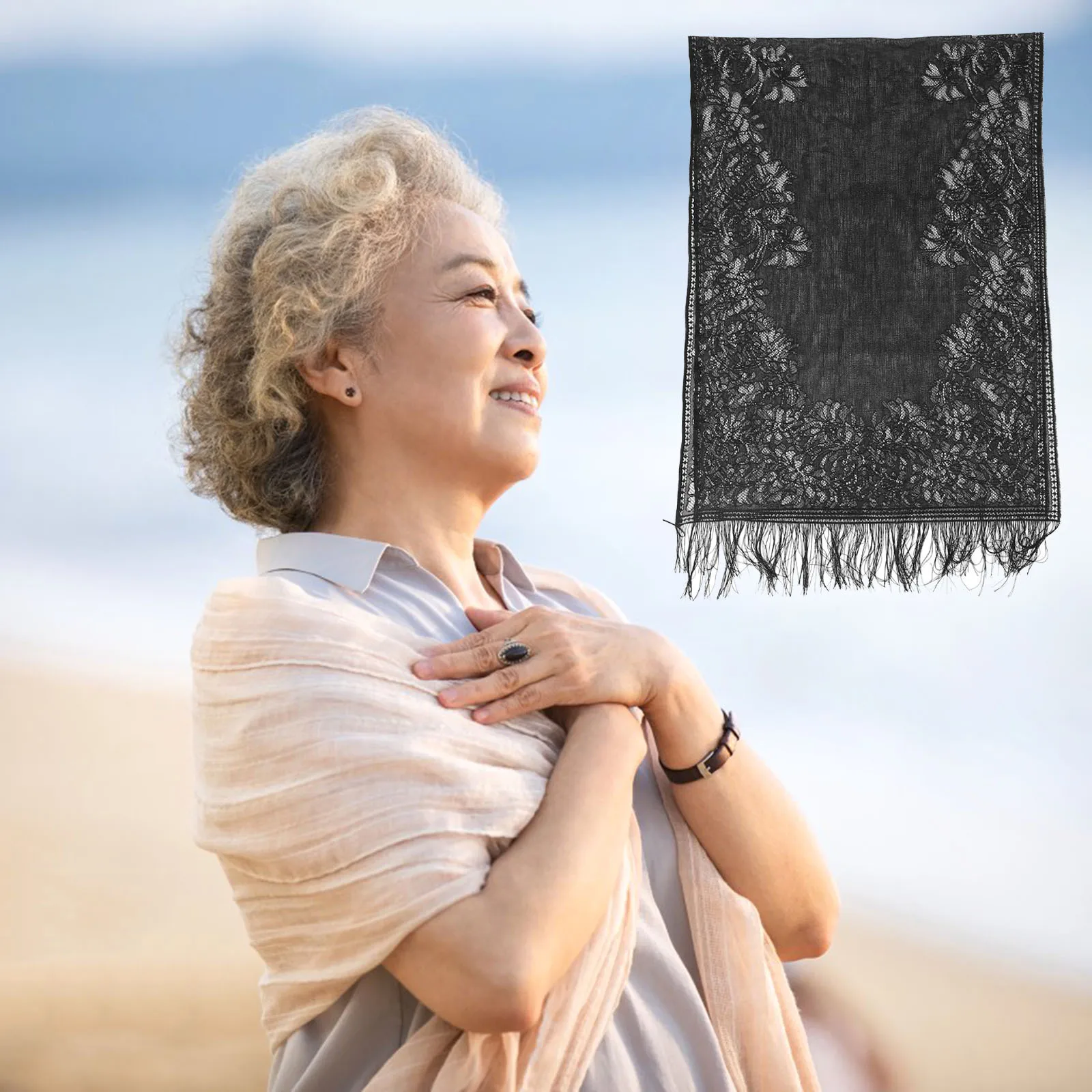 

Кружевная накидка с цветочным узором для женщин: стильная, многоразовая, легкая, идеально подходит для платьев, свитеров, свадебных нарядов.