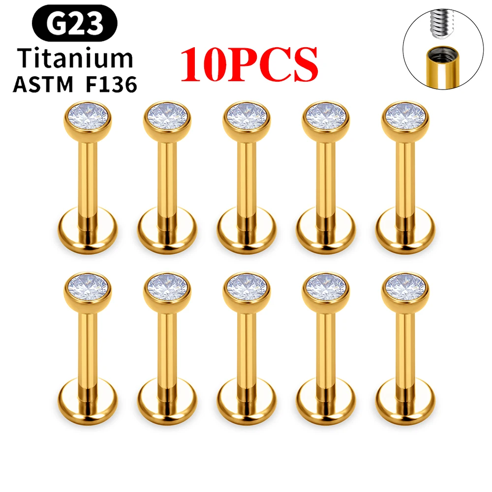 10/50PCS G23 Ttianium Piercing Labret Lip Stud Ring CZ 16G Interne Draad Stud Oorbel oor Tragus Kraakbeen Helix Daith Sieraden