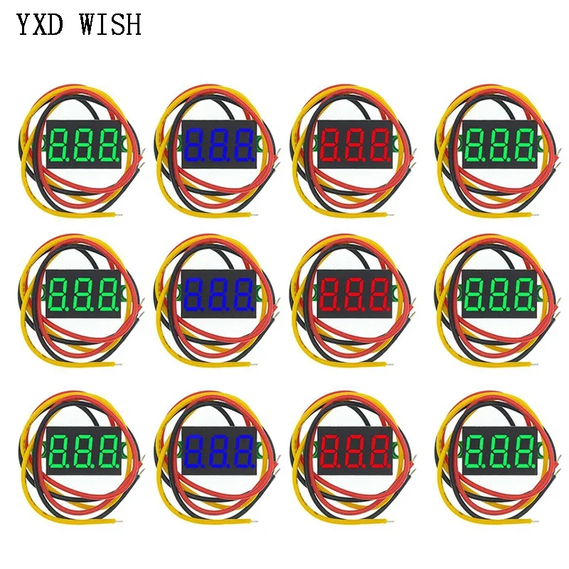 10Pcs 0.28 inch DC LED Digital Voltmeter 0-100V Voltage Meter Auto Car Mobile Power Voltage Tester Detector 12V Red Green Blue