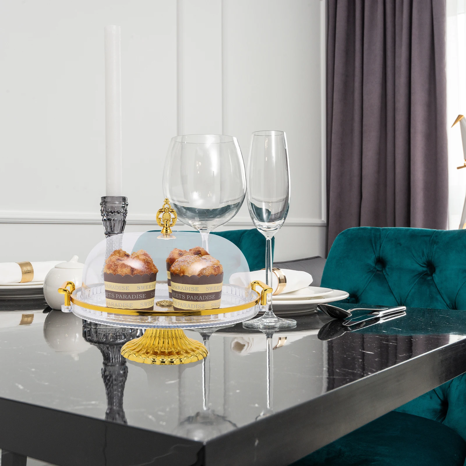 

High-Footed Cake Tray Dessert Stand Large Capacity Fruit Serving Plate Transparent Cover Cake Display Tray Multi-Functional