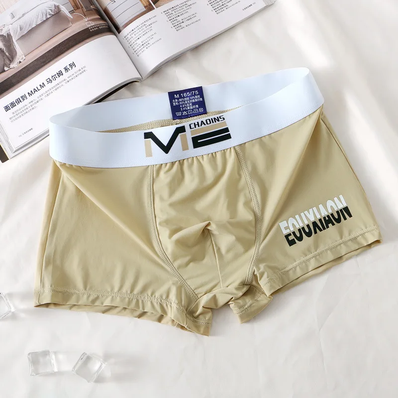 Summer Ice Silk Men\'s Boxer Briefs Underwear Sports Thin Flat Corner Pants Breathable Popular Summer Short Underpants Panties