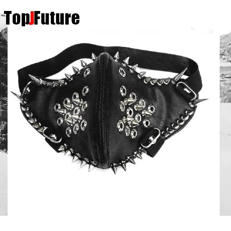 

Gothic Lolita Y2K Girls Boys mask punk PU leather mask Men's Women's visor person Motorcycle Steampunk Spike Half Face mask Mask