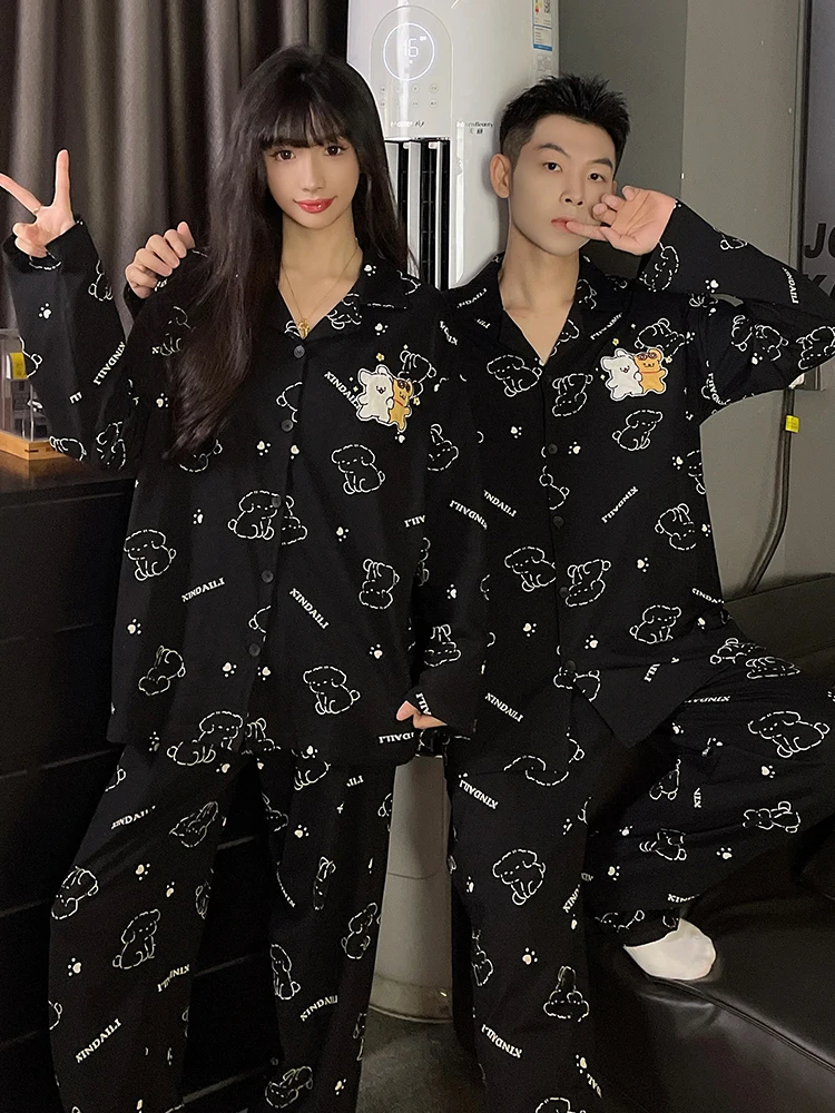 Piyama pasangan DAIMELU, baju tidur anak anjing, piyama wanita katun murni lengan panjang celana panjang, setelan musim semi dan gugur, setelan santai pria baru