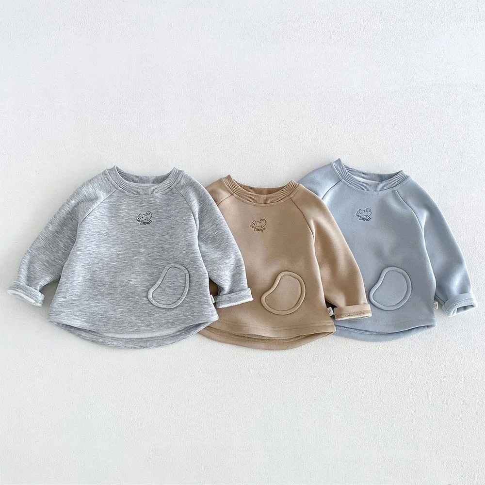 Kids T-Shirts For Boys Fleece Thicken Warm Winter Childrens Boutique Clothing Embrodiery Toddler Boy Long Sleeve Tops