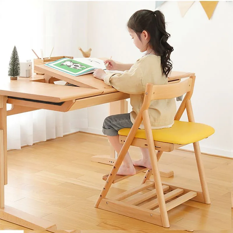 Adjustable Children's Learning Chair Solid Wood Home Baby Cushion Dining Chair Adjustable Multi-functional Office Writing Chair