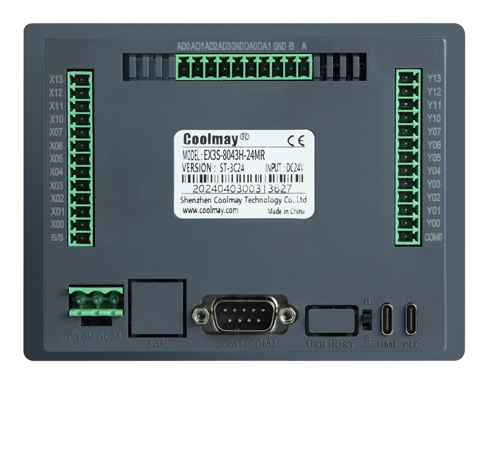 Original Brand Relay Digital 12DI/12D0 4.3INCH EX3S-8043H-24MR with 4AD2DA HMI PLC Programming  All in one