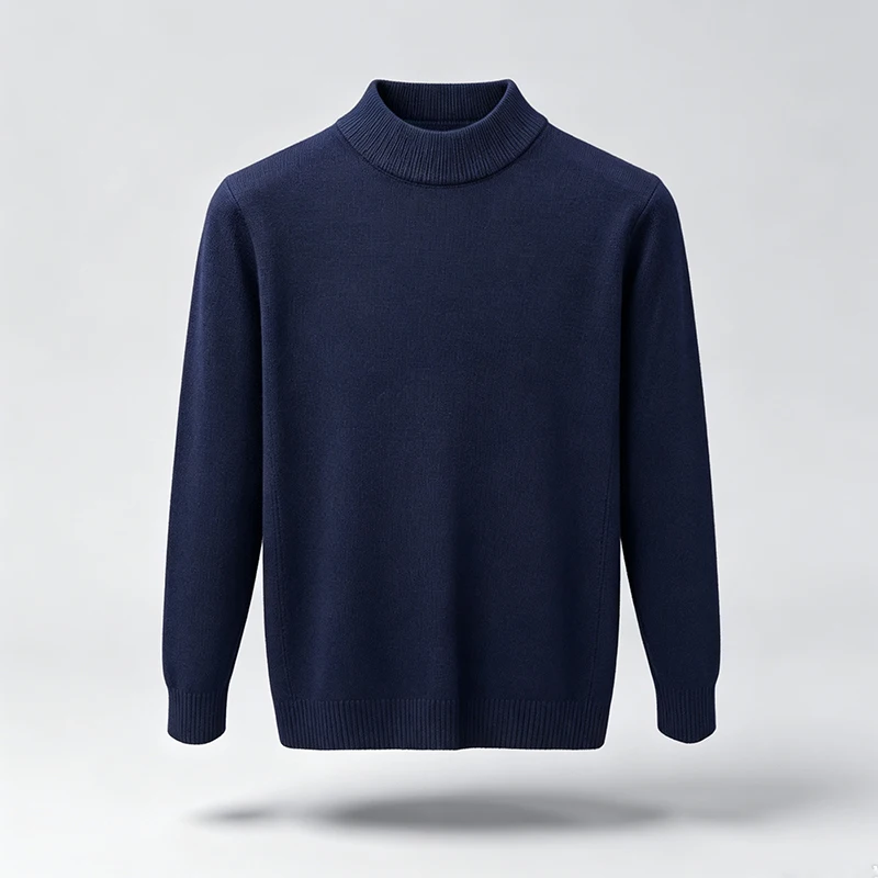 Herren Klassischer Halbrollkragen-Strickpullover Langarm Gerippter Saum Glatter Bequemer Stoff Vielseitig Herbst Winter Büro Einfache Bluse – Detail 5