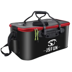 EVA Fishing Bucket with Side Pockets and Zipper Collapsible Live Fish Container Breathable Net Top Cover Fish Protection Bucket