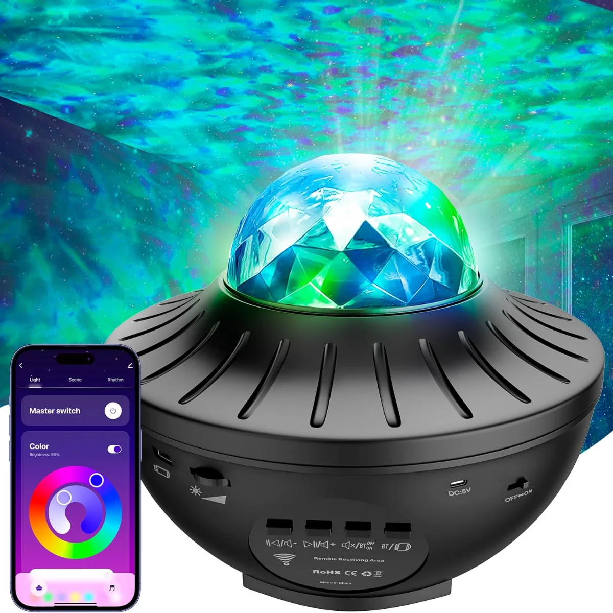 tarry Projector Galaxy Night Light with Ocean Wave Music Speaker Sky Light Projector for Bedroom Decoration Birthday Gift Party