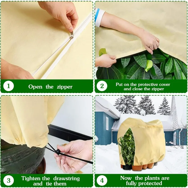 Grand sac de couverture pour plantes d'hiver, couvertures anti-insectes multi-tailles pour arbustes, arbre fruitier contre le gel, couvertures de Protection avec cordon de serrage zippé