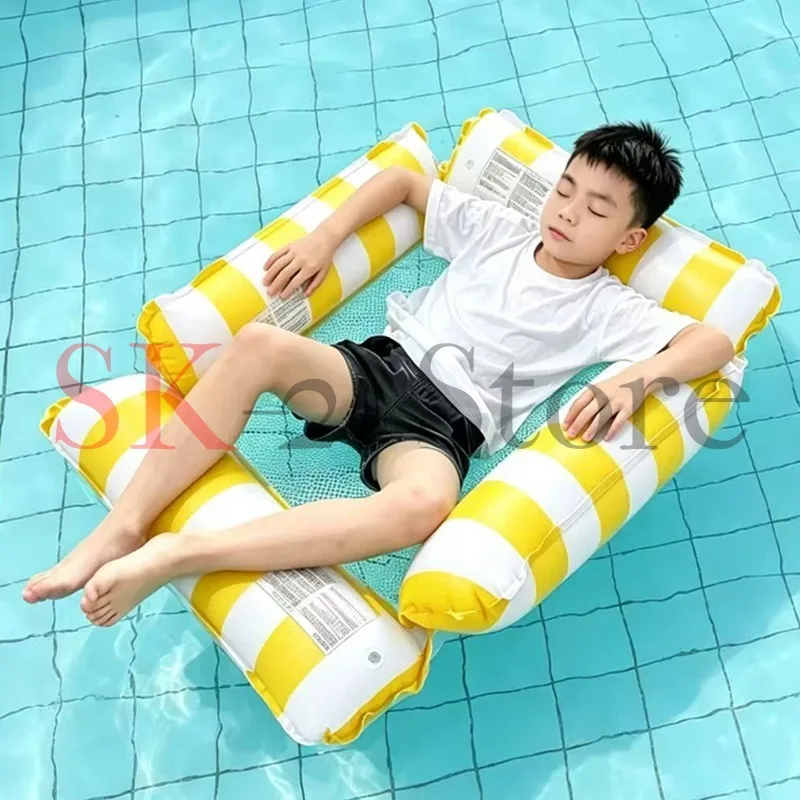 Inflatable 4-Tube Floating Lounger – Foldable Backrest Water Bed for Outdoor Pool & Beach Relaxation