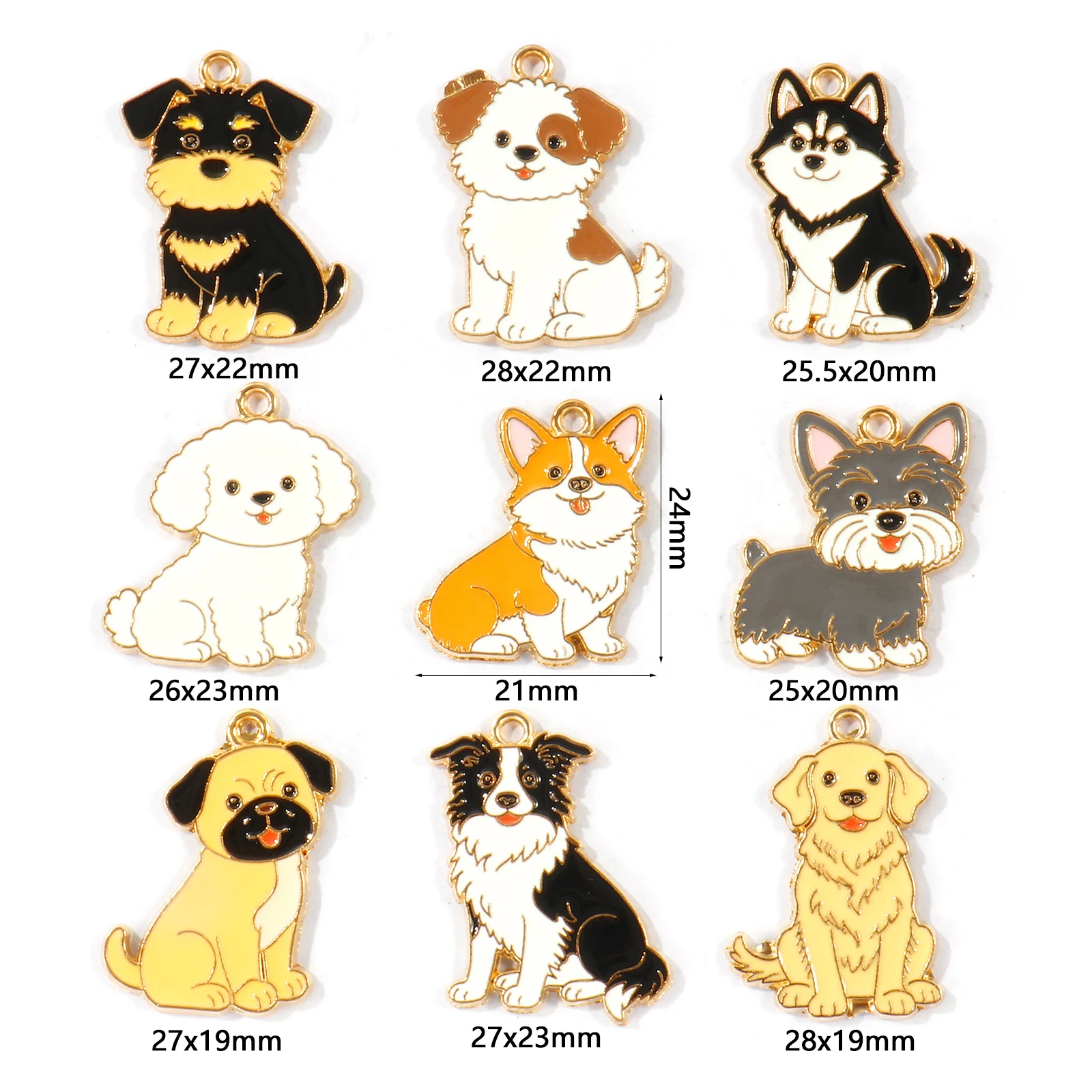 10 PCs Zinc Based Alloy Dog Charms Gold Plated Multicolor Enamel Animal Pendants For DIY Necklace Jewelry Making Wholesale