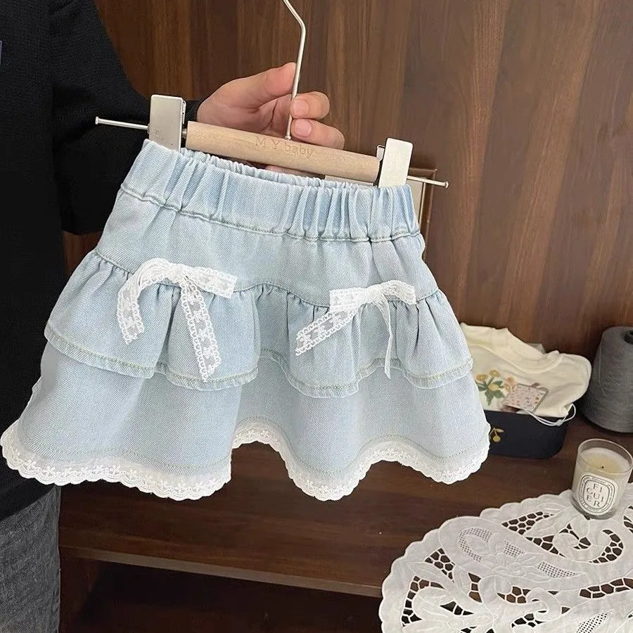 

Baby Girl Lace Bow Cowboy Short Skirt Summer Children's Western Cake Skirt 2 4 6 8Y