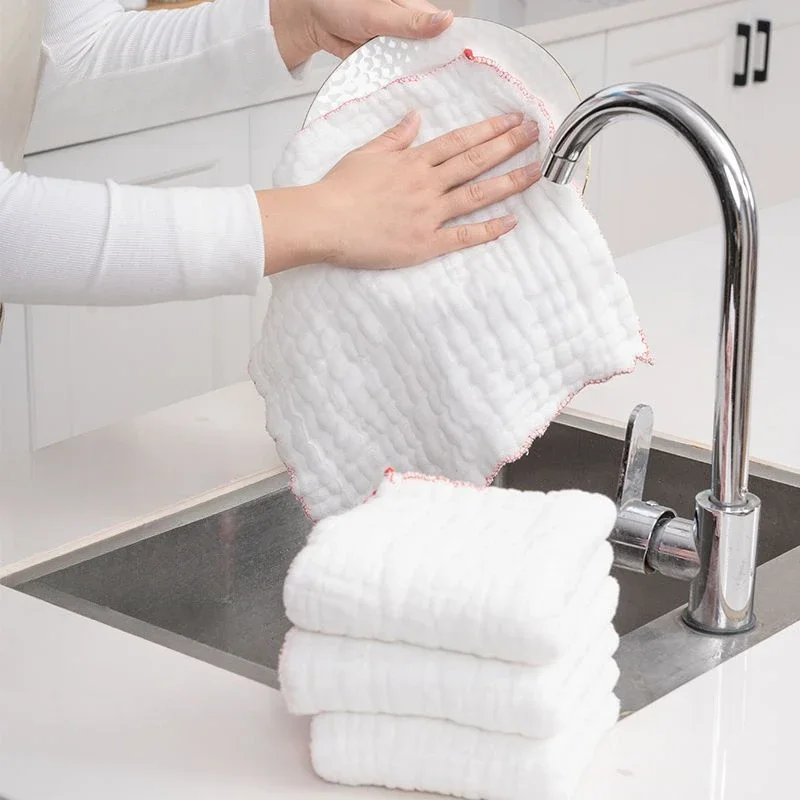 Towel Kitchen Dishcloth Thick Household Pure Cotton Hand Towels Oil-free Decontamination Cleaning Cloth Reusable Water Absorbing