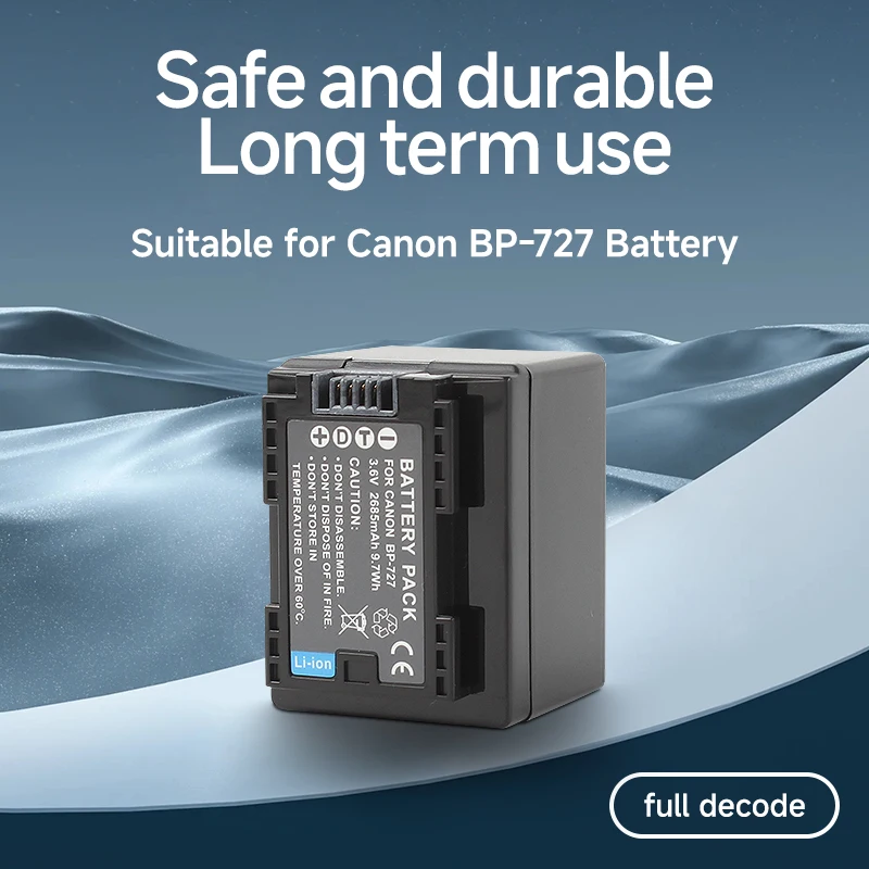 High Capacity Rechargeable Li-ion Battery for Canon BP-727 – Replacement Power Pack with CE/FCC Certification, 2200mAh Fast Cha