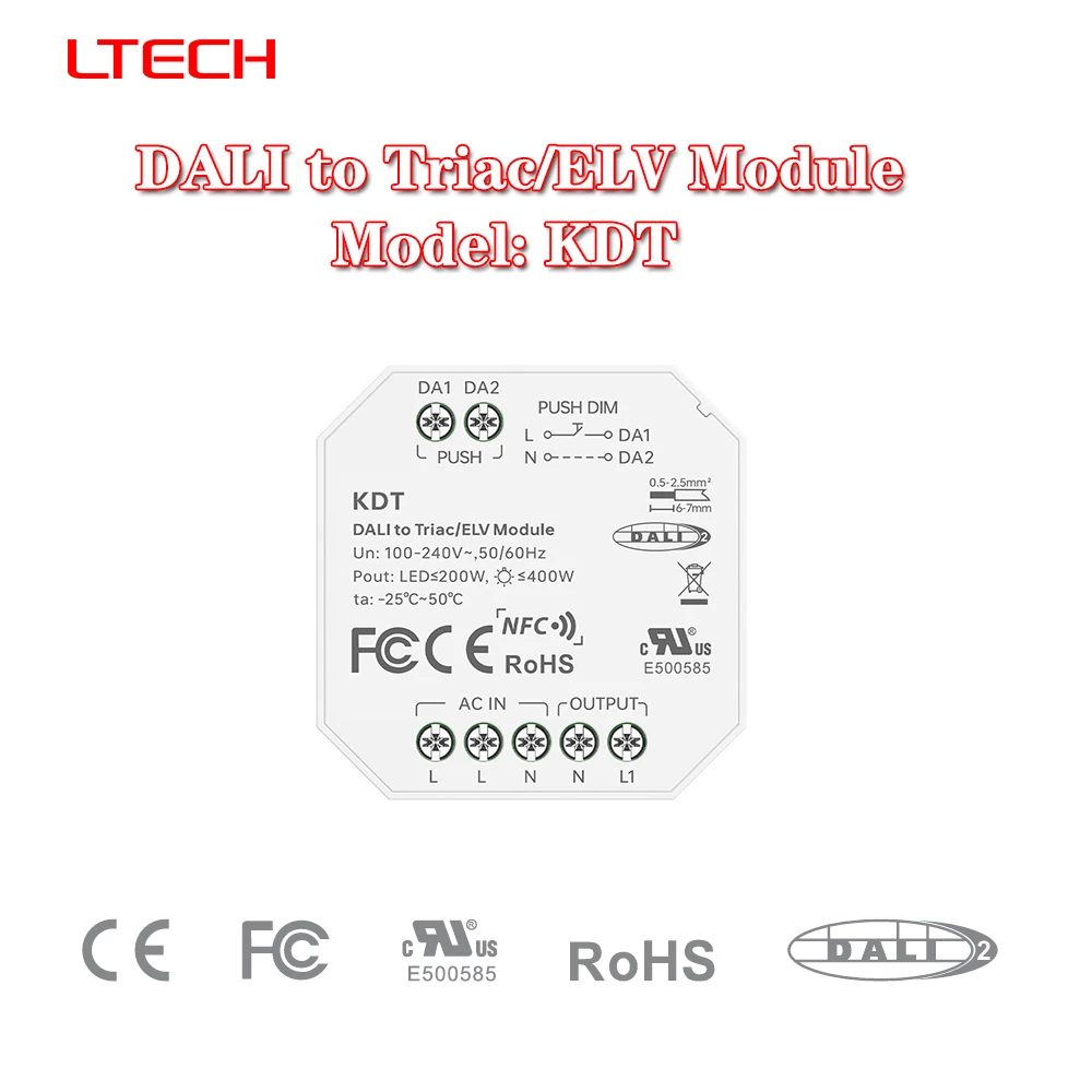 LTECH KDT AC100-240V DALI to Triac/ELV DALI-2 DT6 Use the NFC Light  APP Smart PUSH Dim Module For Incandescent/Halogen Lamp