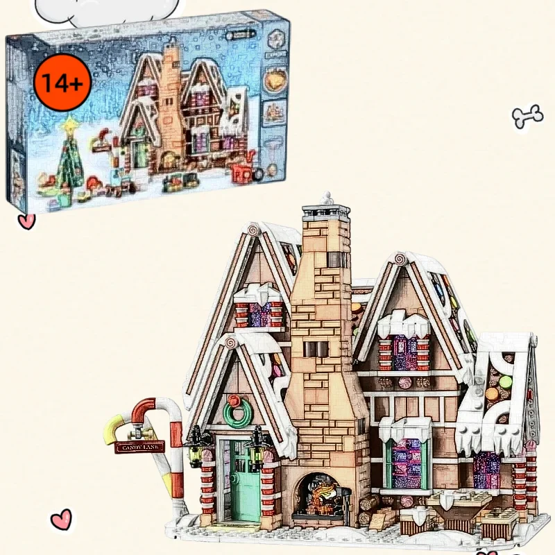 

1477 шт., Рождественский имбирный хлеб, человек, лось, зимний дом, строительный блок MOC-10267, модель, кирпичи, игрушка для детей, взрослых, подарок на день рождения, Рождество