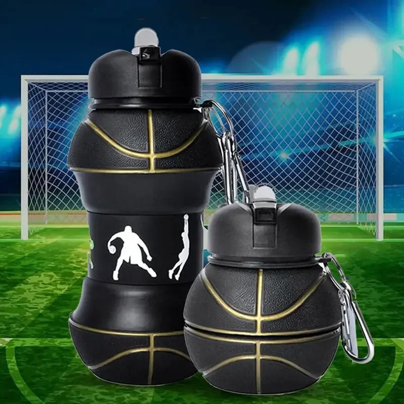 Silicone Fold Water Bottle Cups Outdoor Sports Basketball Style Leakproof Portable Sports Water Kettle