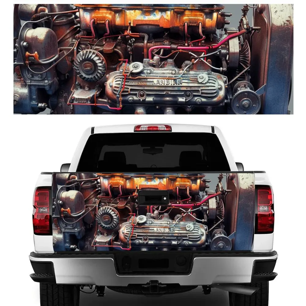 

Старый антикварный двигатель автомобиля, хвост багажника, защита виниловой наклейки, автоаксессуары, сделай сам, украшение на капот, наклейка для внедорожного пикапа