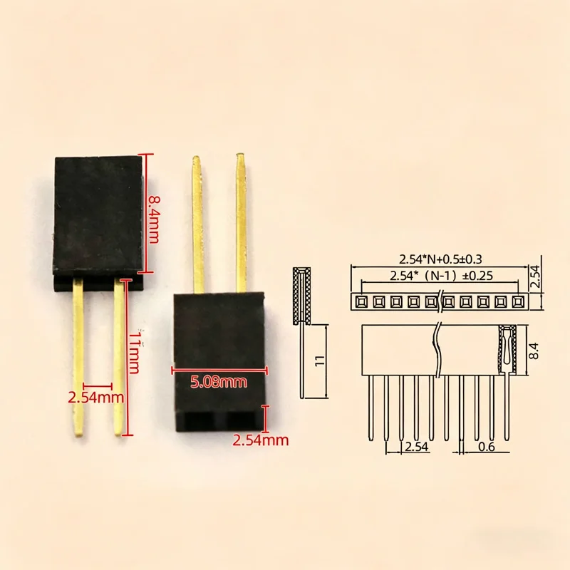 10PCS 2.54mm Pitch Straight Pin Header Male Connector 1x6/1x8/1x10/1x15/1x20/1x40 2x6/2x8/2x10/2x20 Single/Double Row PCB Socket
