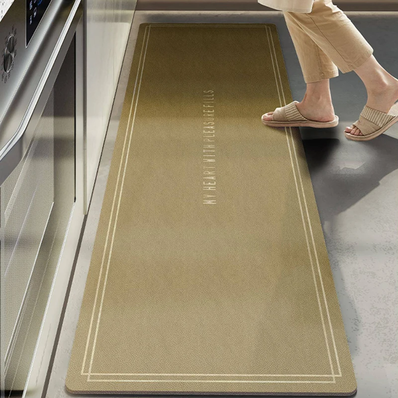 Kitchen Floor Mat Waterproof Carpet PVC Leather Carpets Anti-slip Rug Green Strip Foot Mats Home Decor Rugs Alfombra De Cocina