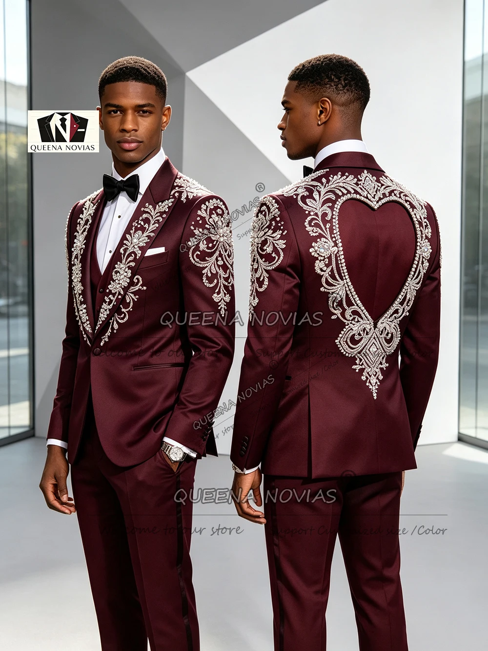 Exclusive Beadwork Sequin Groom Wedding Tuxedo Customized 3 Piece Sets Slim Fit Men's Suit Male Outfit Smokings De Hombre Lujo