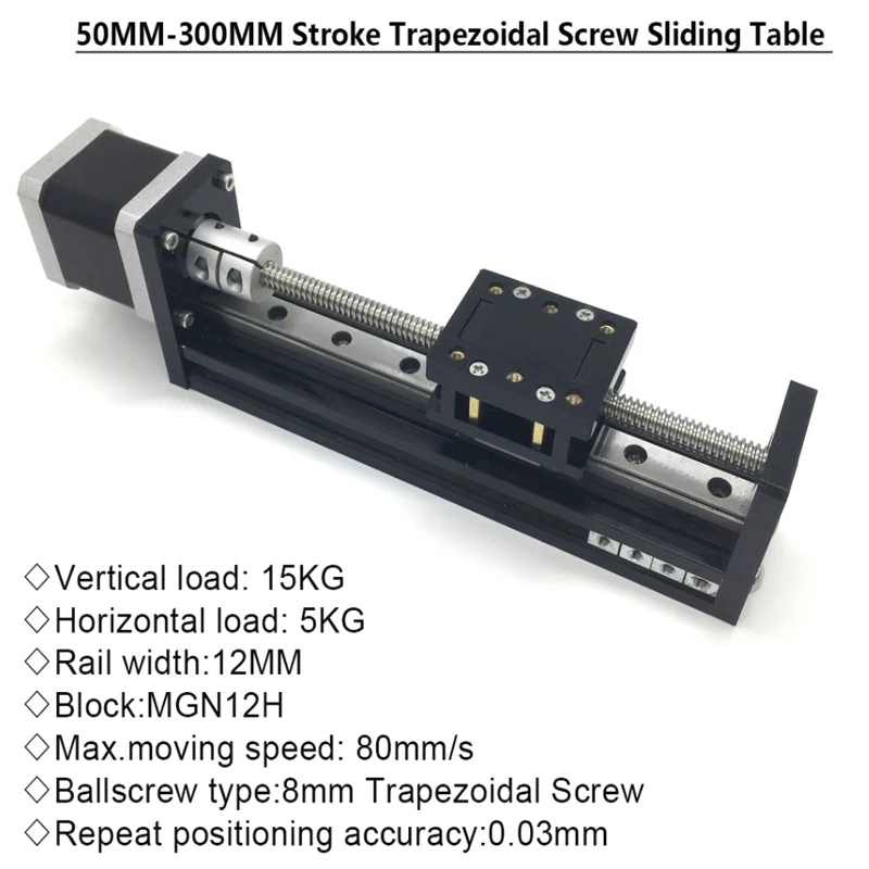 Imagem -02 - T-tipo Trilho de Mesa Deslizante Fase Linear Plataforma do Guia do Transporte Passo de 28 mm 50300 mm Motor Deslizante Nema17 Tb6600 Driver Kits