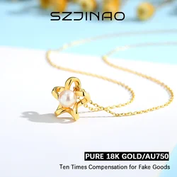 Lucky Star Necklaces Genuine 18K Gold AU750 Natural Pearl Pendant for Women Anniversary Party Gift Trendy Jewelry