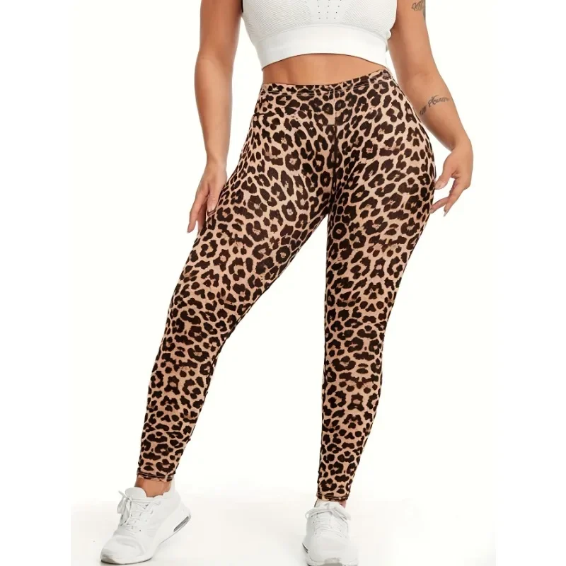 

Plus Size New Women Leggings Streetwear Fashionable Leopard Print Trousers with Slim Fit and Tight Fit Elastic Waistband Pants