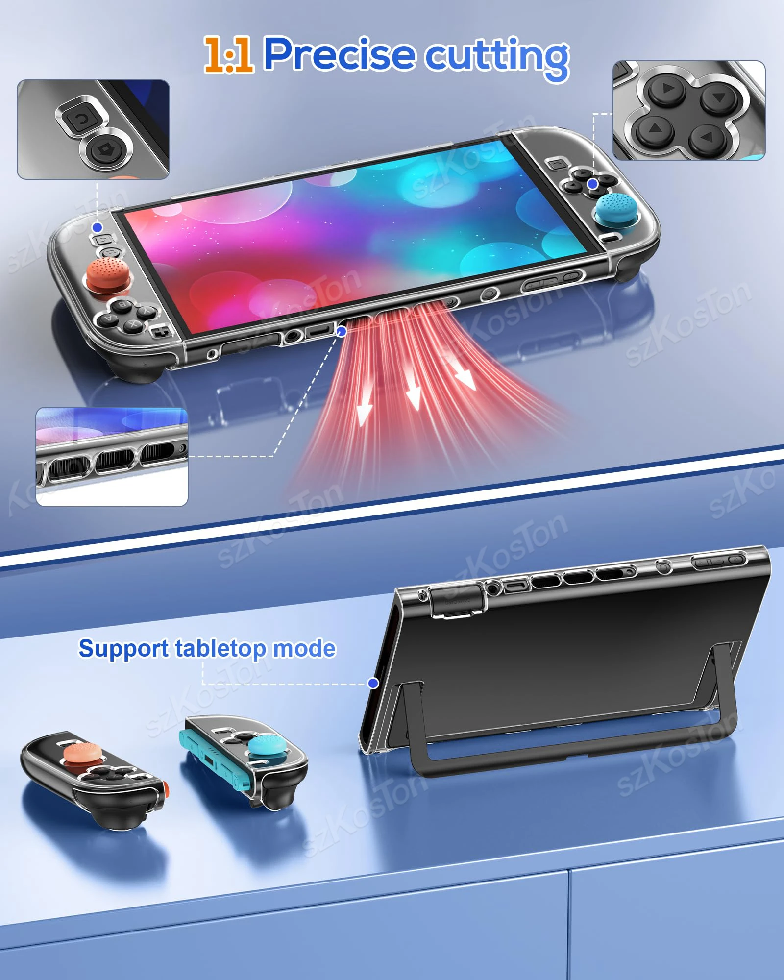 للتبديل 2 Joy-Con 3 في 1 واضح PC واضح قشرة صلبة الجلد مع واقي للشاشة الإبهام القبضات لمجموعة ملحقات Switch2