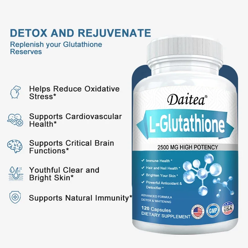 Daitea Liposomal Glutathione 2500mg Antioxidant for Clear Skin and Circulatory Health, Non-GMO, Gluten-Free