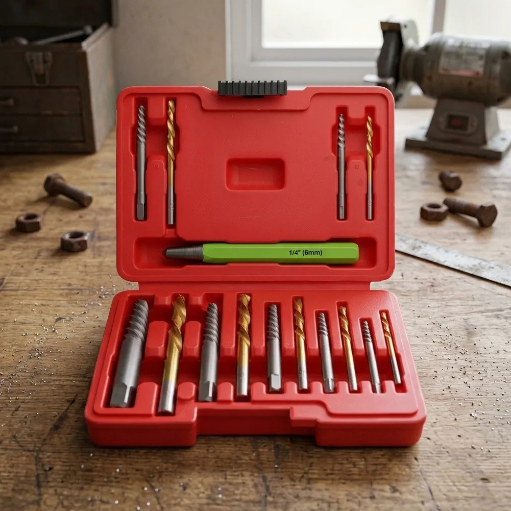 15-Piece Broken Wire Extractor Drill Bit Stripped Wire Tool Rusty Screw Reverse For Automotive Repairs Home Maintenance