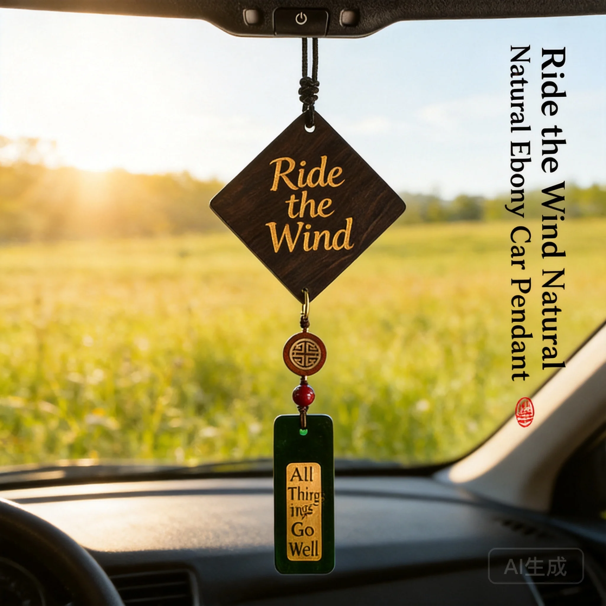 Car rearview mirror hanging ornament for auto interior decor handmade ebony wood peace blessing tag with optional custom engravi