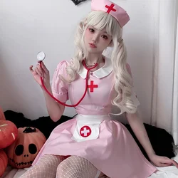 Sexy Nurse Cosplay Anime Pink Pure Desire Role Playing Uniforms Halloween Clothing Temptation Performance 4Piece Disfraz