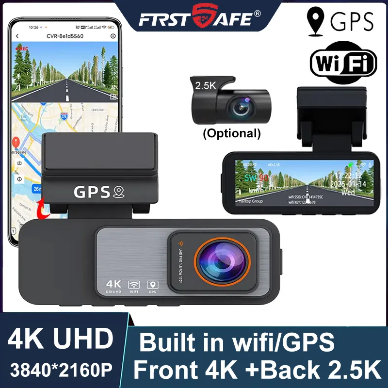 

4K Dual Lens Dash Cam: Front & Rear Recording with GPS/WiFi | Night Vision Car DVR