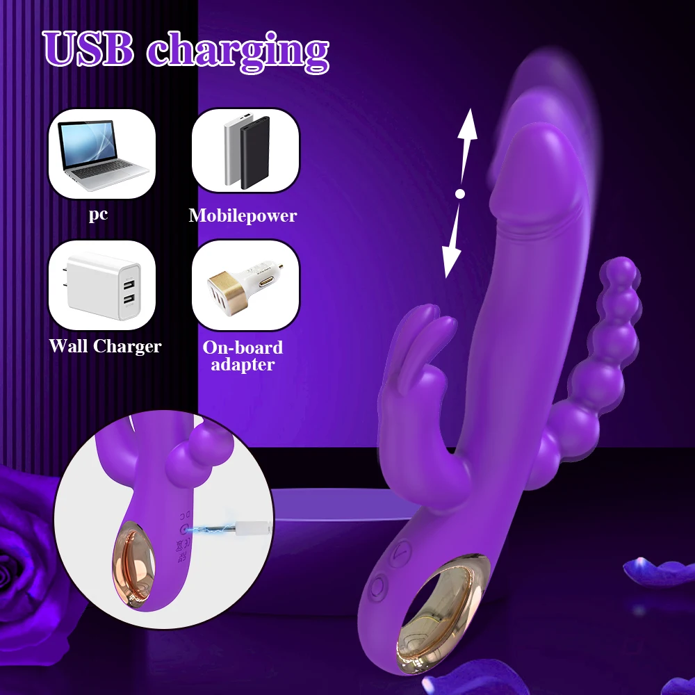 3 in 1 G-Spot Rabbit Vibrator for Women Dildo Vagina Clitoris Stimulator  Anal Double Penetration Female Sex Toys for Adults