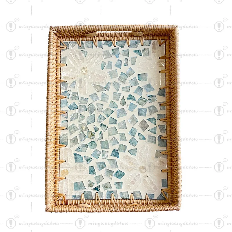 Rattan Woven Handmade Elegant Fruit Storage Tray Rectangular Fruit Tray Living Room Household Storage