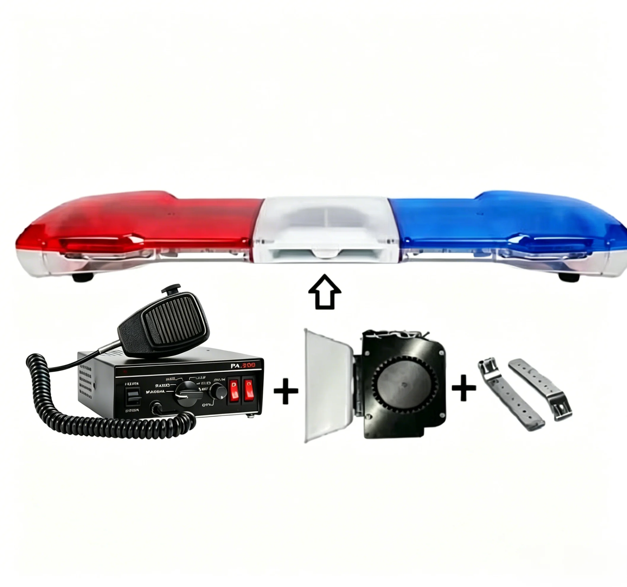 120cm 76W Led Traffic Warning Light Emergency Car Warning Lightbar Strobe Light +100W 7 Tones Siren Alarm PA System,Waterproof