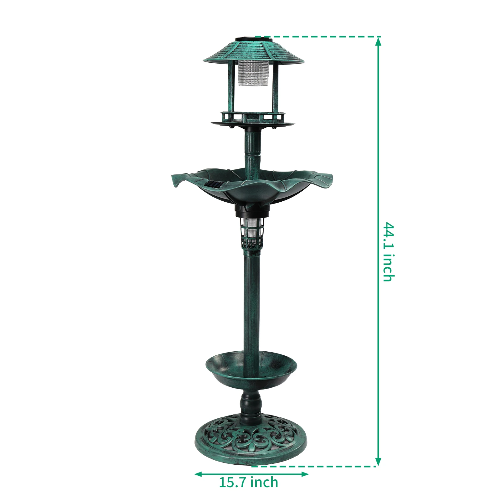 Outdoor Solar Lighted Pedestal Bird Bath Resin Fountain Decoration with Planter and Feeder,