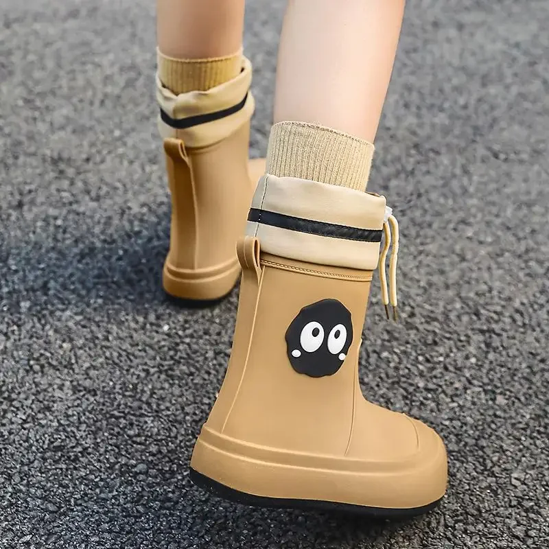 Fashion Rain Boots Women's Mid-Calf Adult Non Slip Outdoor Wear-Resistant Rain Boots Kitchen Car Wash Student Waterproof