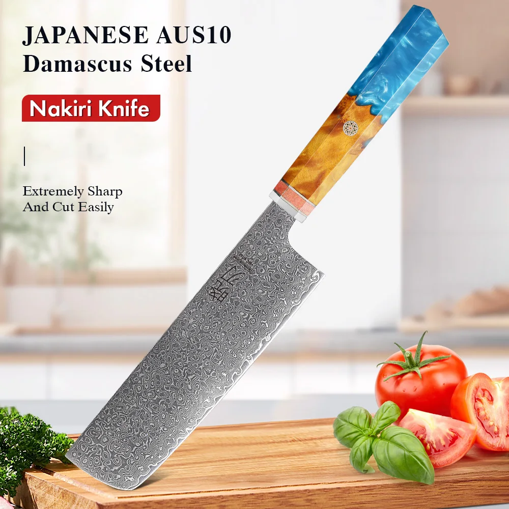 

6.5-inch Nakiri Knife Damascus Steel Japanese Handmade Chef Knives Kitchen Slicing Vegetables Butcher Meat Cleaver Cooking Tools