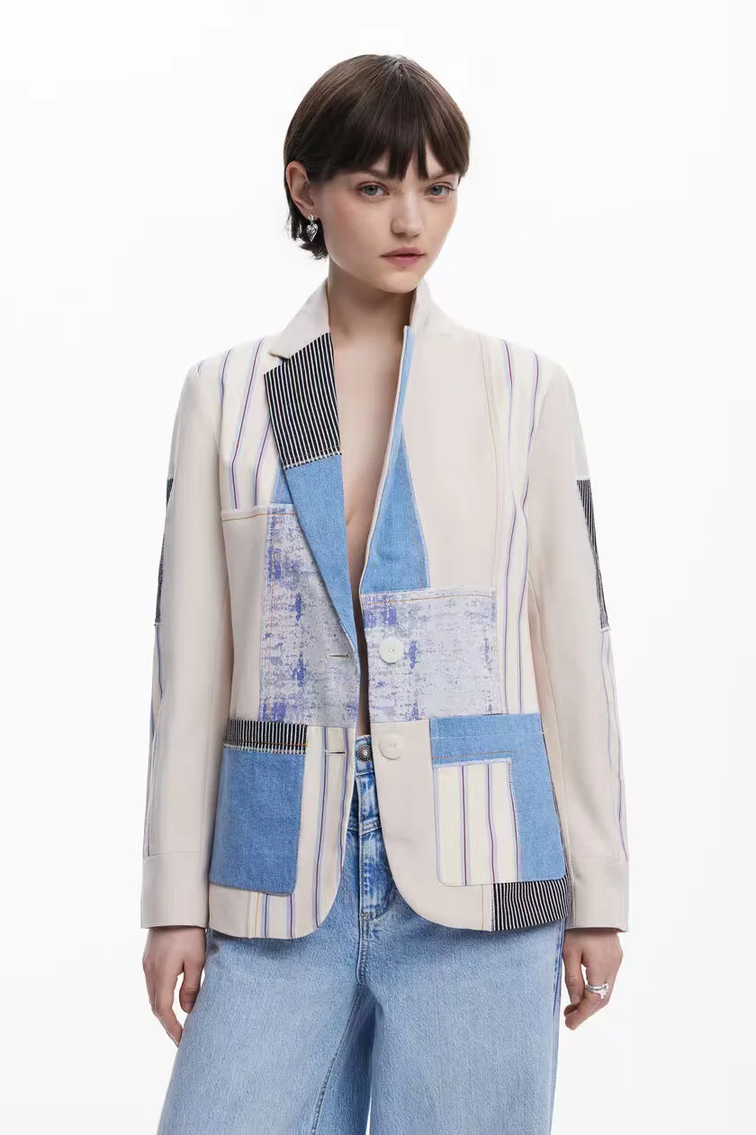 

European, American, and Spanish original single color blocked patchwork suit jacket loose 2026 new product A1