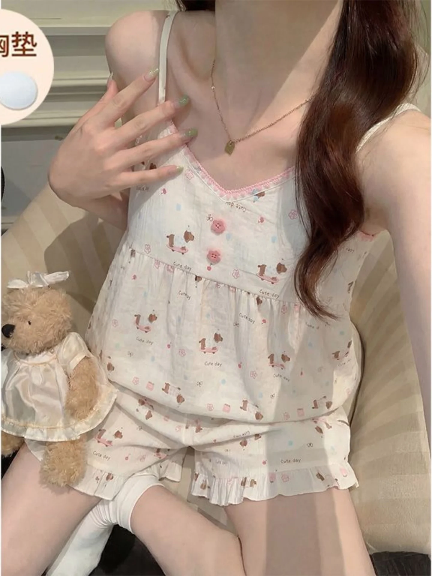 pigiama-da-donna-gpjp-con-stampa-cartone-animato-bassotto-pantaloncini-corti-in-pizzo-rosa-indossabili-anche-all'aperto-set-di-abbigliamento-per-la-casa