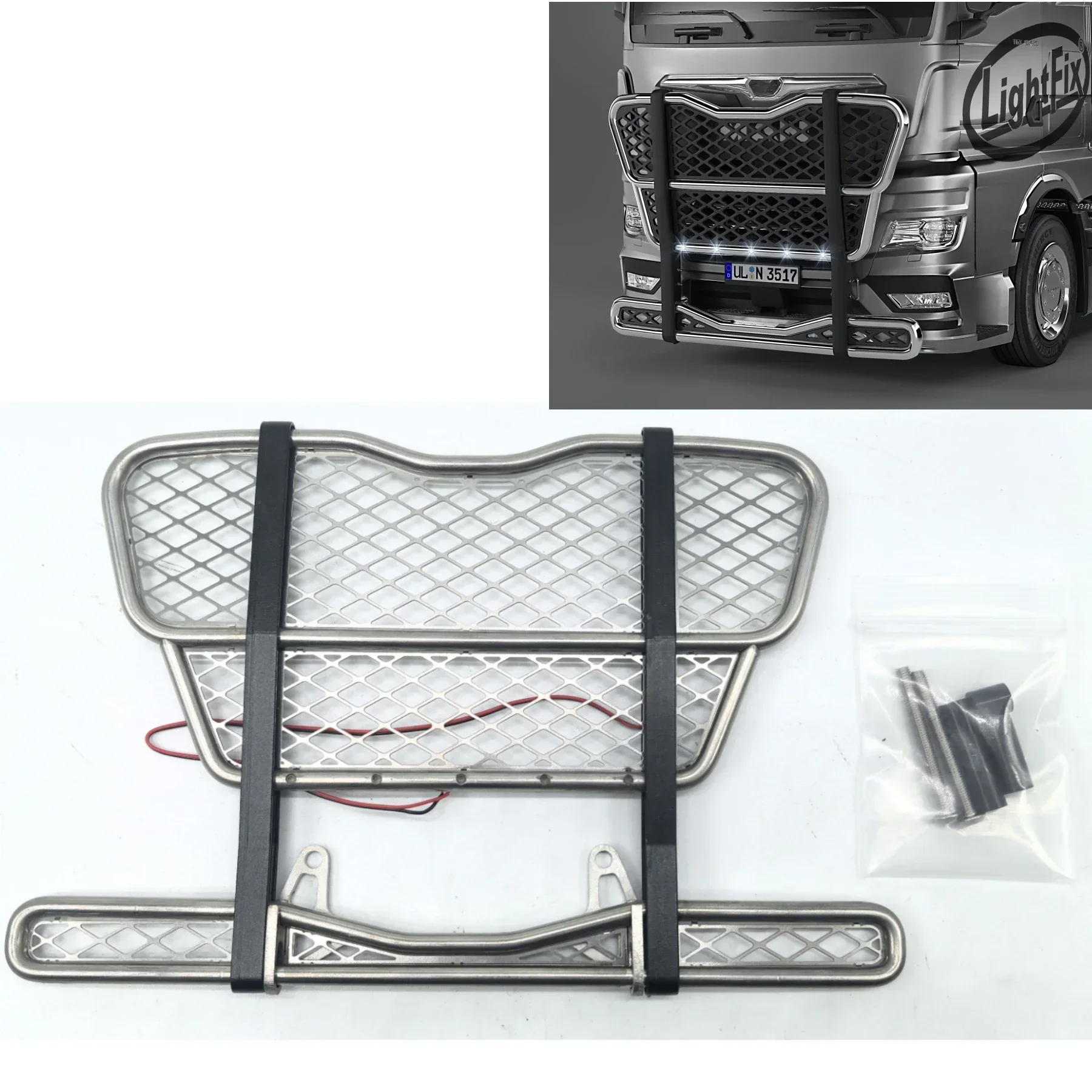 1 Set voorbumper voor botsingspreventie met verlichting voor 1/14 Tamiya RC vrachtwagen voor Scania 770S 3363 voor Volvo FH16 voor MAN